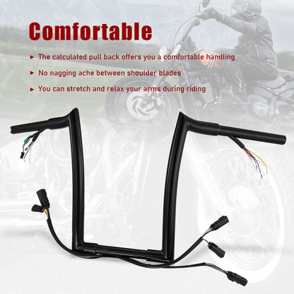 Road King Meathook Prewired Ape Hangers Handlebar for Harley 2008-2013 with CAN-Bus TBW Heated Grip Wires