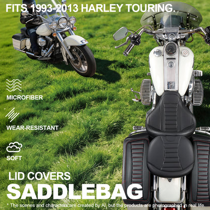Saddlebag Lid Microfiber Leather Covers for 1993-2013 Harley Touring