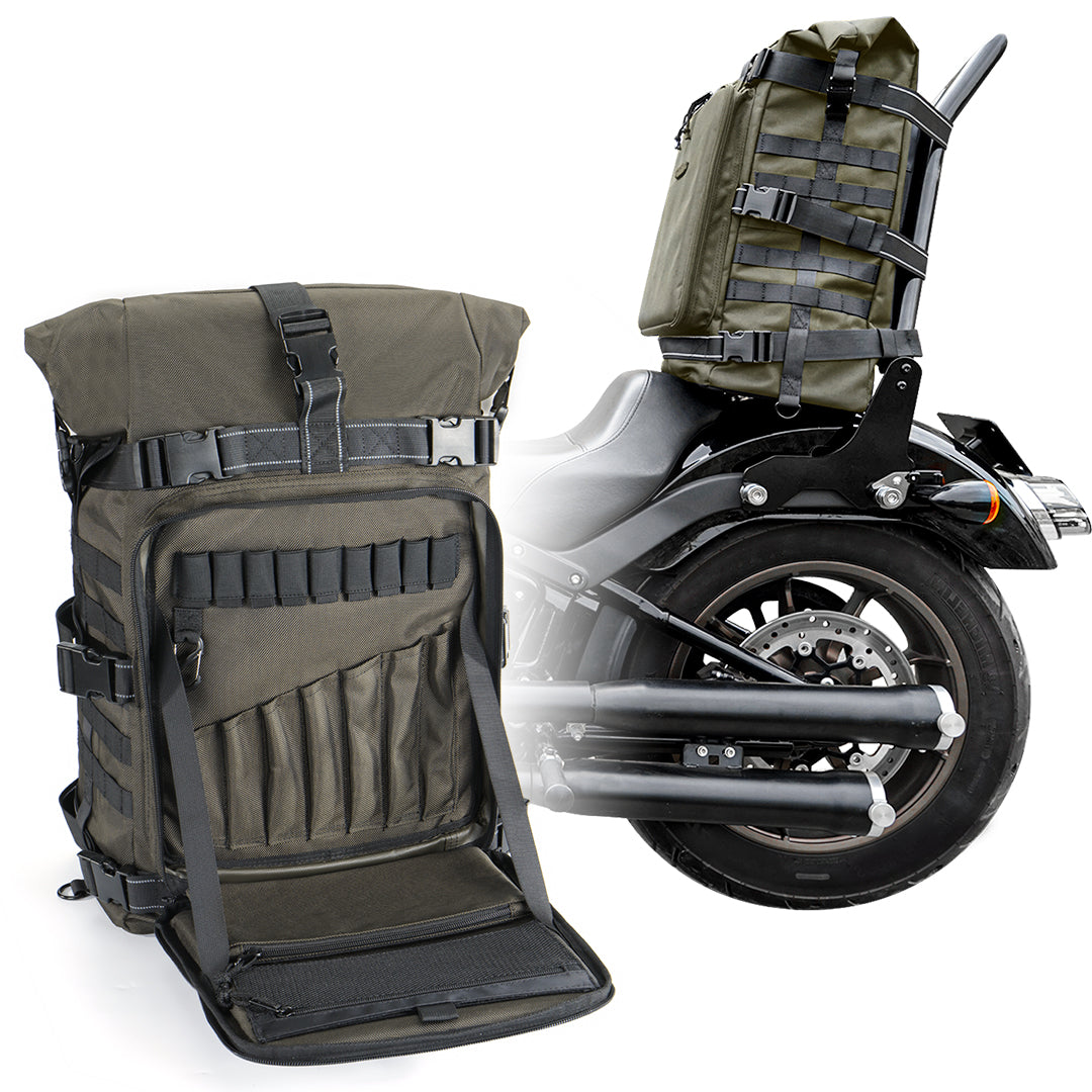 Sissy Bar Bag Tail Backrest Luggage Bag 51L Backpack Duffle Gear for Touring Camping Trip Travel Outdoor with Raincover and 1 Shoulder Strap