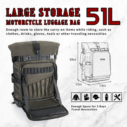 Sissy Bar Bag Tail Backrest Luggage Bag 51L Backpack Duffle Gear for Touring Camping Trip Travel Outdoor with Raincover and 1 Shoulder Strap
