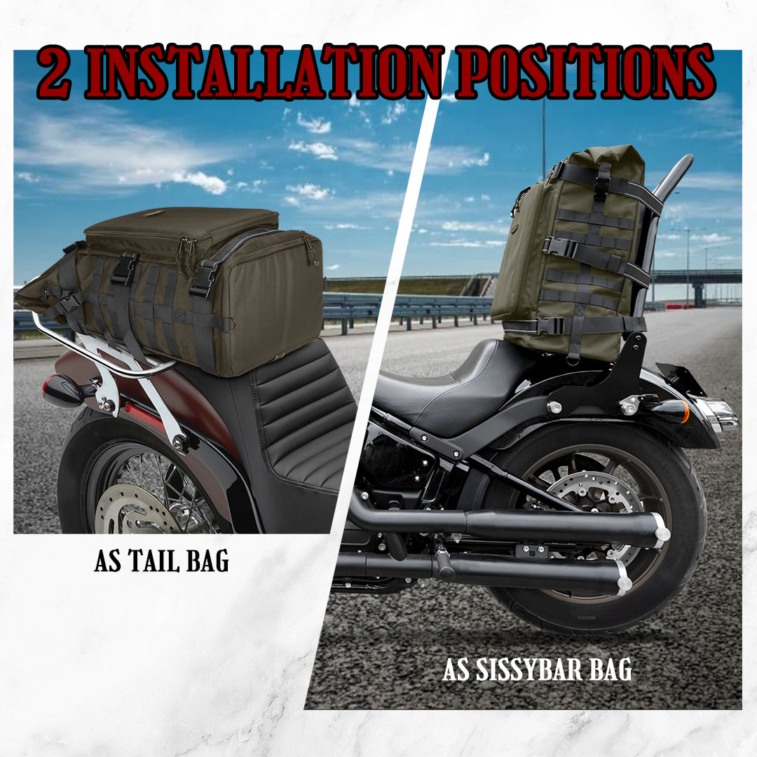 Sissy Bar Bag Tail Backrest Luggage Bag 51L Backpack Duffle Gear for Touring Camping Trip Travel Outdoor with Raincover and 1 Shoulder Strap