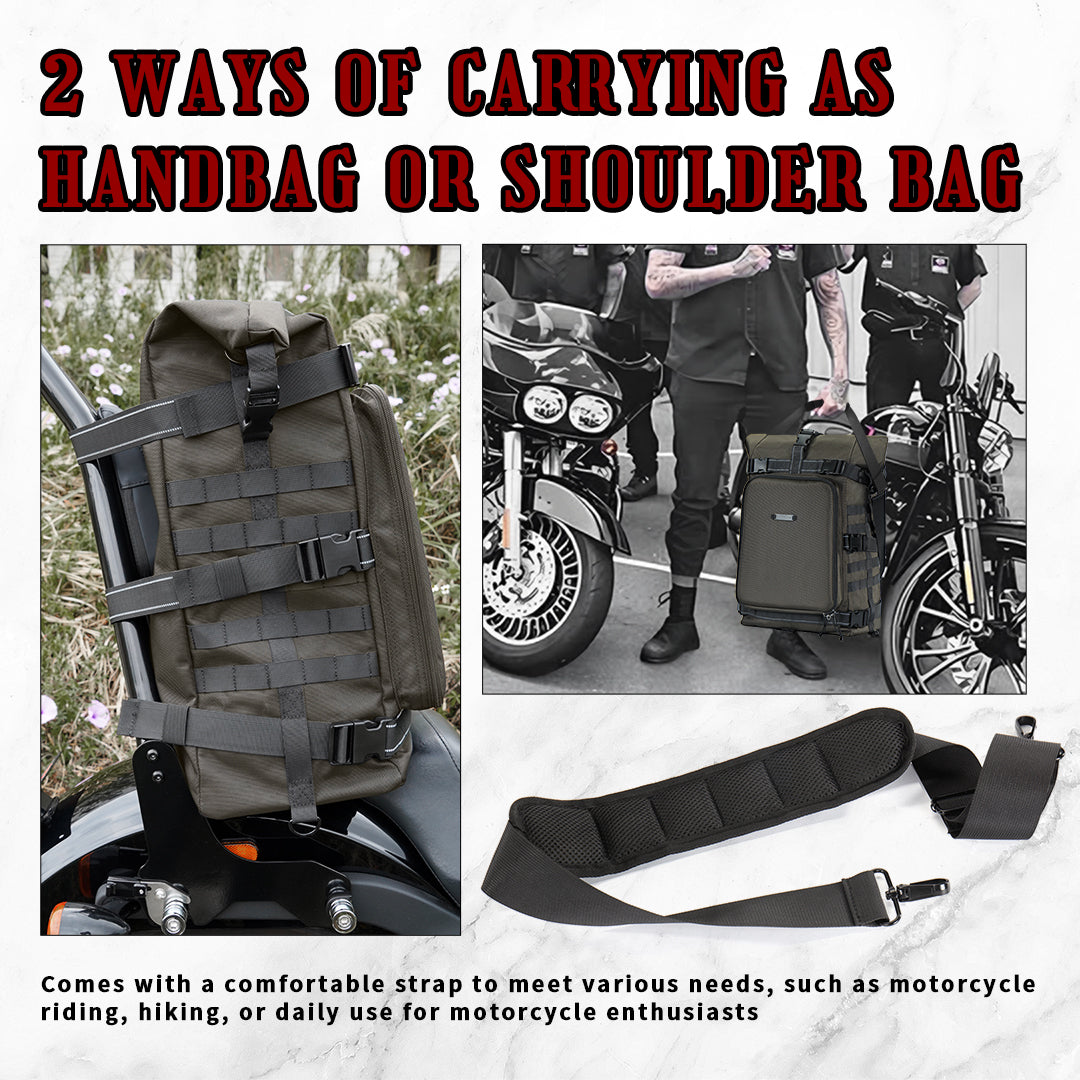 Sissy Bar Bag Tail Backrest Luggage Bag 51L Backpack Duffle Gear for Touring Camping Trip Travel Outdoor with Raincover and 1 Shoulder Strap
