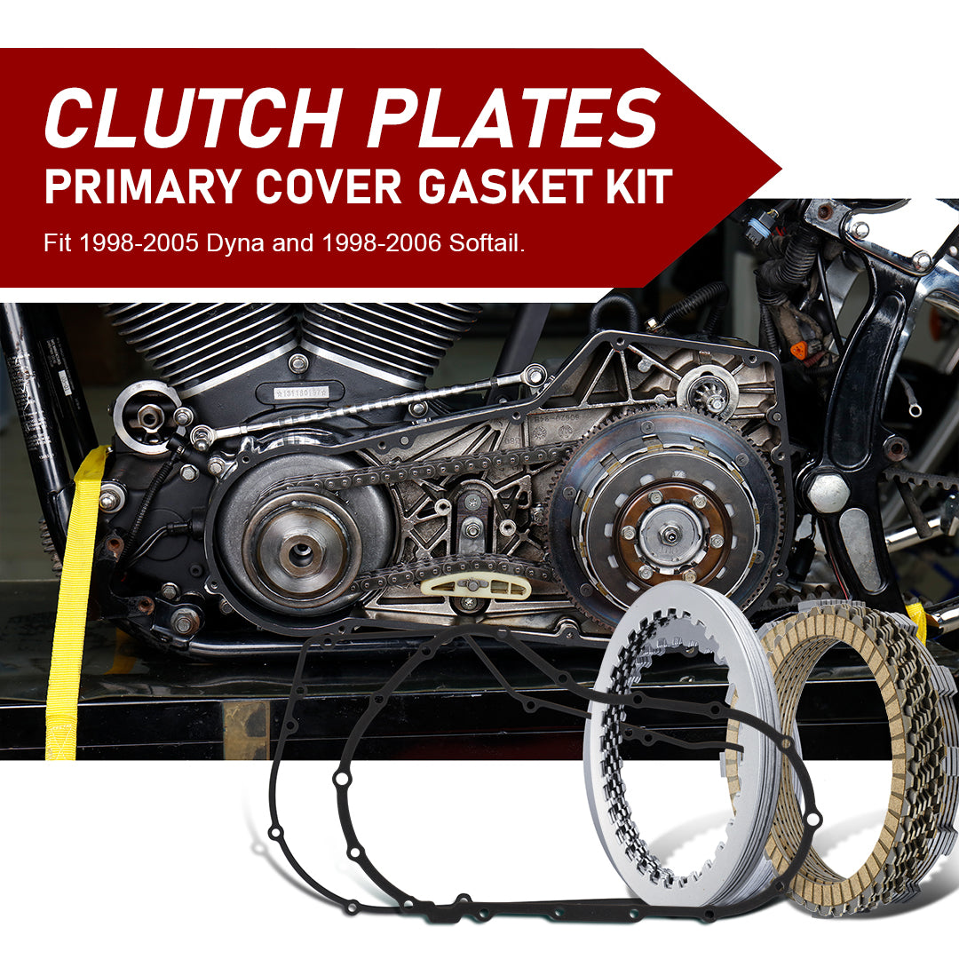 For Harley Softail Dyna 1998-2006 Extra Clutch Plate Friction Steel Clutch Kit and Primary Cover Gasket Seal Kit