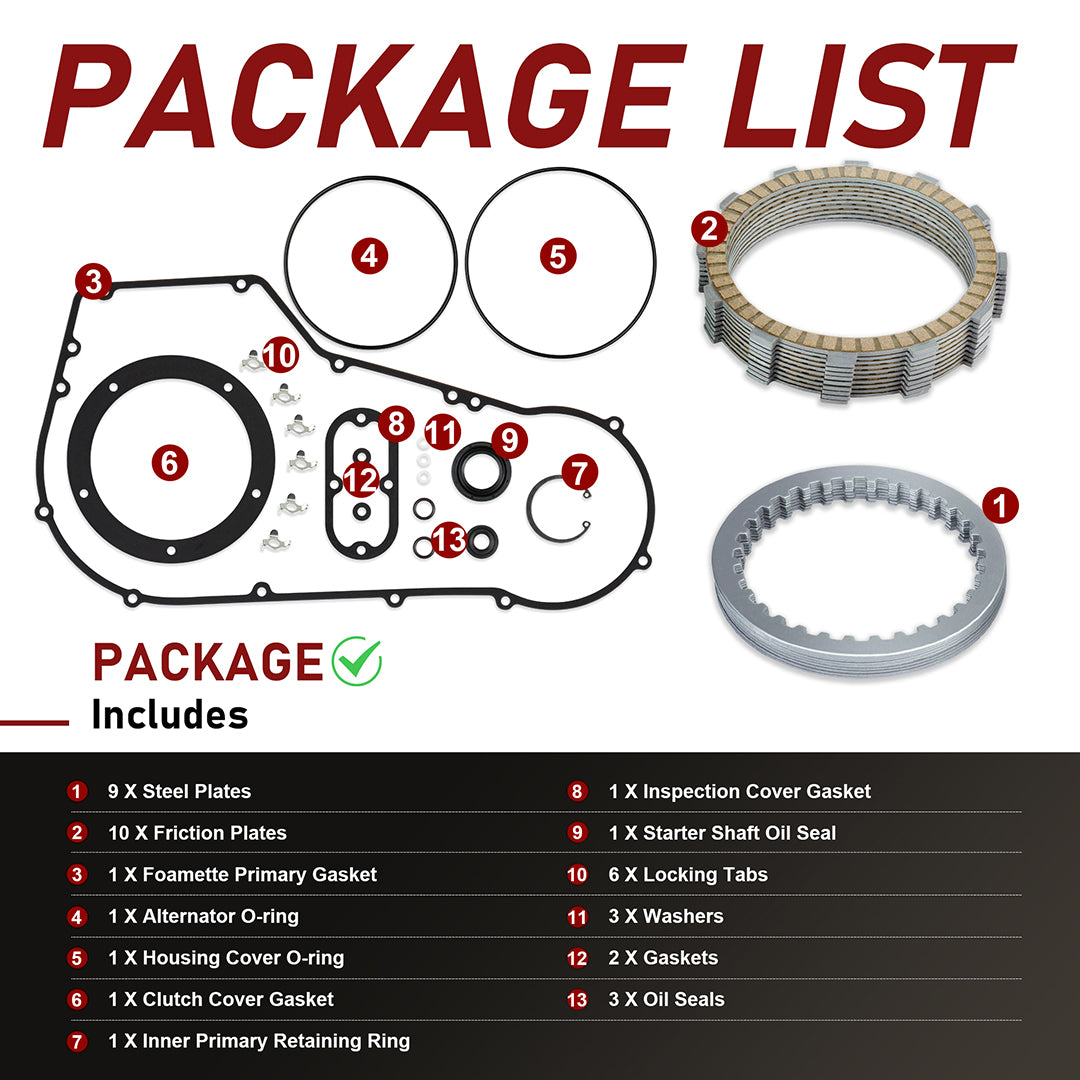 For Harley Softail Dyna 1998-2006 Extra Clutch Plate Friction Steel Clutch Kit and Primary Cover Gasket Seal Kit