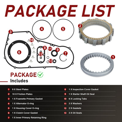 For Harley Softail Dyna 1998-2006 Extra Clutch Plate Friction Steel Clutch Kit and Primary Cover Gasket Seal Kit