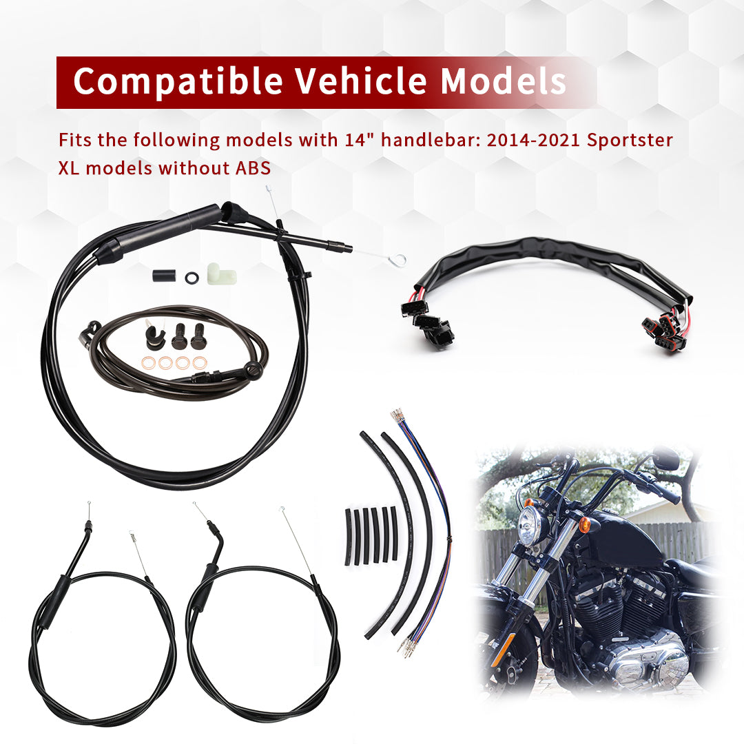 Sportster Cables Kit Handlebar Extended CAN-Bus/Turn Signal Wires/Clutch/Throttle Cables/Brake Line for Harley 2014-2021 without ABS