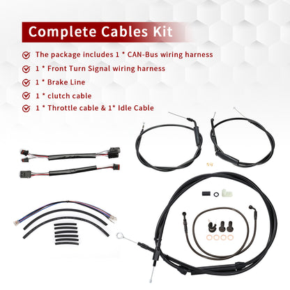 Sportster Cables Kit Handlebar Extended CAN-Bus/Turn Signal Wires/Clutch/Throttle Cables/Brake Line for Harley 2014-2021 without ABS