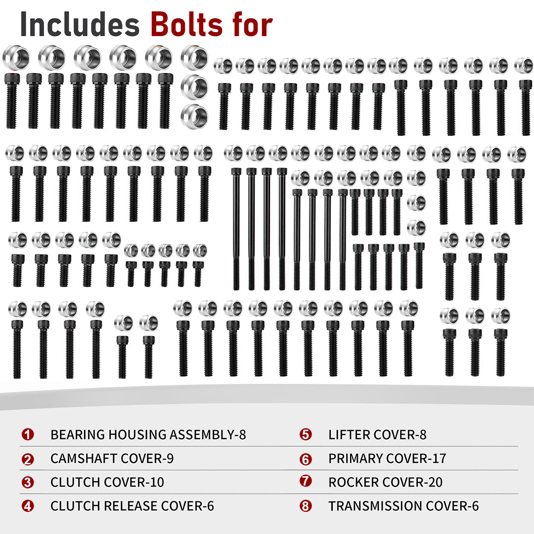 For Harley Touring/Softail 2018-Later 84 Sets Engine Bolt & Toppers Caps Bolt Cover Full Kits