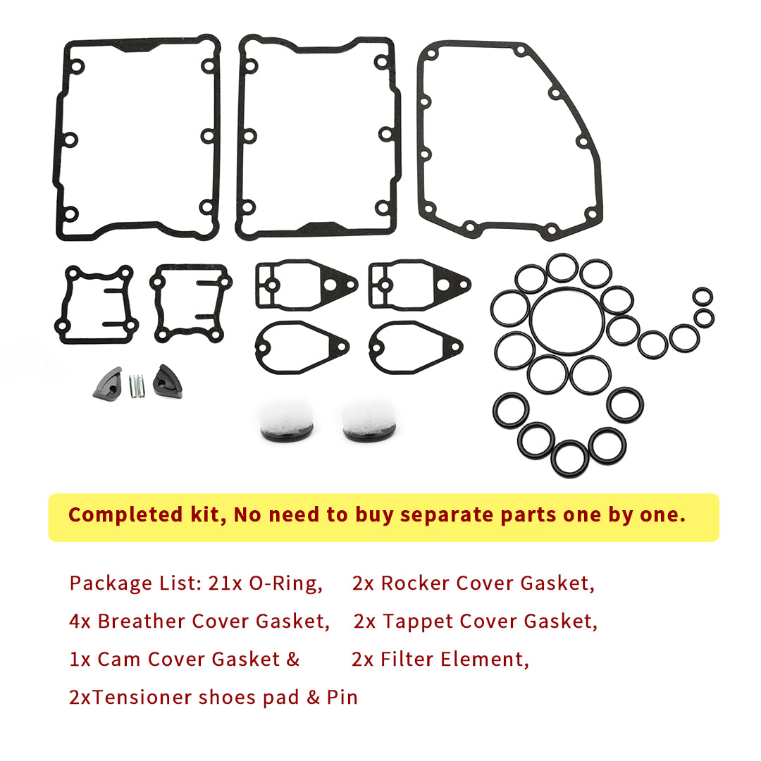 Twin Cam Change Rocker/Breather/Tappet/Cam Cover Gaskets/Seal+Tensioner Pad Kit for Harley Softail Dyna Touring 1999-2005