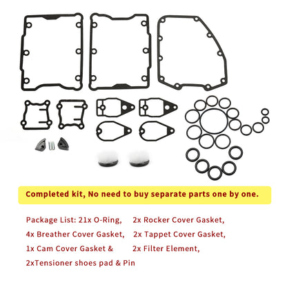 Twin Cam Change Rocker/Breather/Tappet/Cam Cover Gaskets/Seal+Tensioner Pad Kit for Harley Softail Dyna Touring 1999-2005