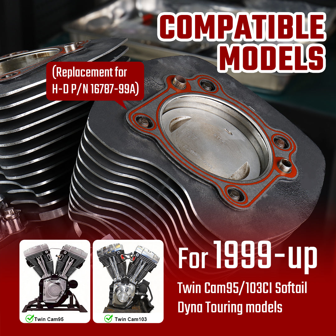 Twin Cam Cylinder Head Gaskets Kit for Harley Softail Dyna Touring 1999-Later, 2 Pcs